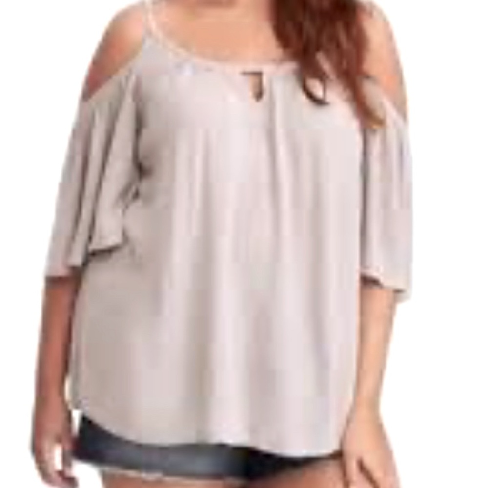 Torrid Keyhole Neck Cold-Shoulder Lightweight Light Gray Blouse Women’s 2X EUC‎